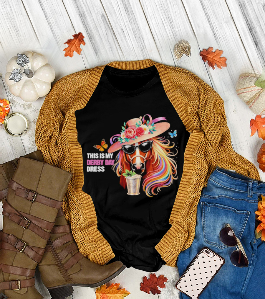 This Is My Derby Day Dress Horse Racing Party Butterfly Rainbow Hat Floral Cocktail T-Shirt