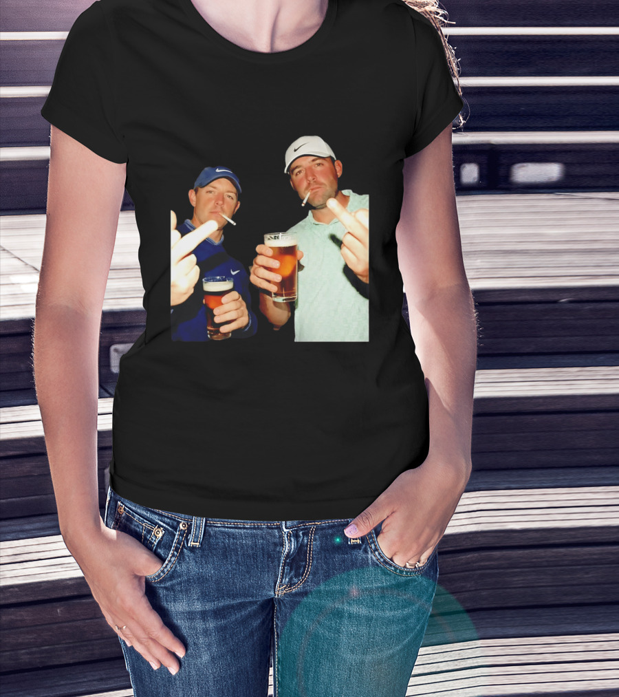 Rory McIlroy Scottie Scheffler Golf Middle Finger Beer Cigarettes T-Shirt