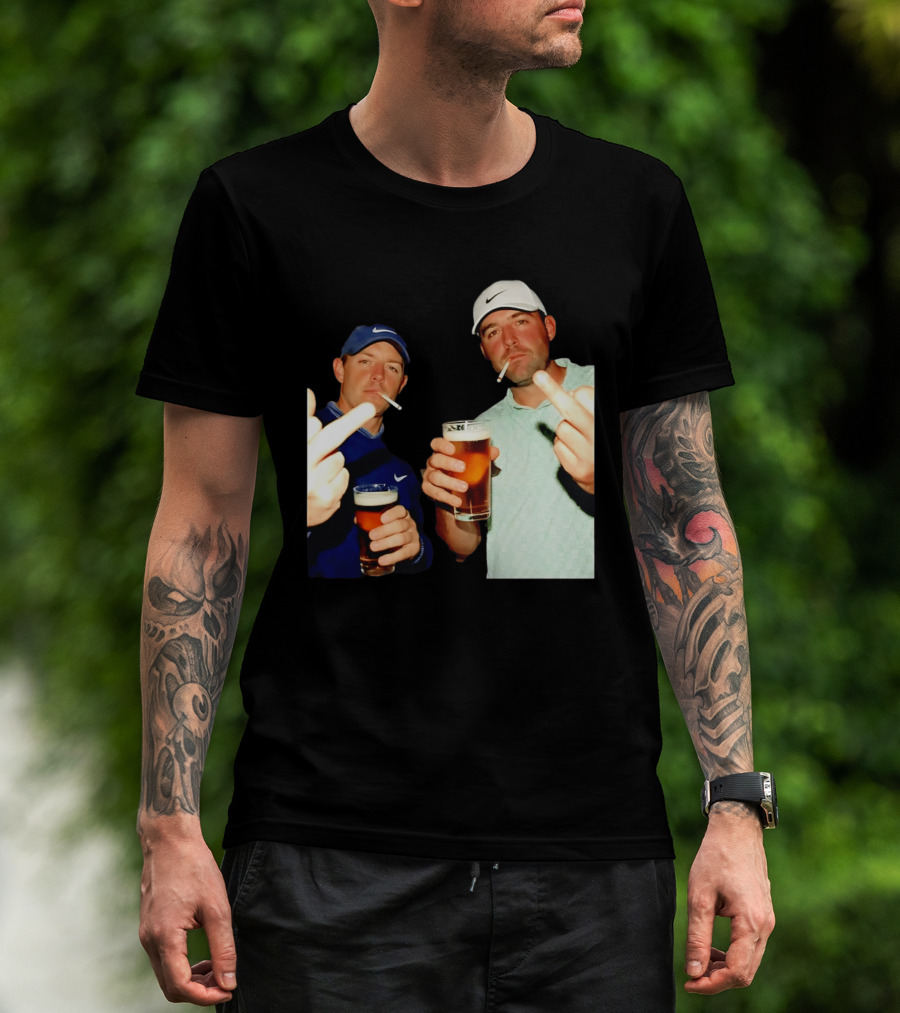 Rory McIlroy Scottie Scheffler Golf Middle Finger Beer Cigarettes T-Shirt