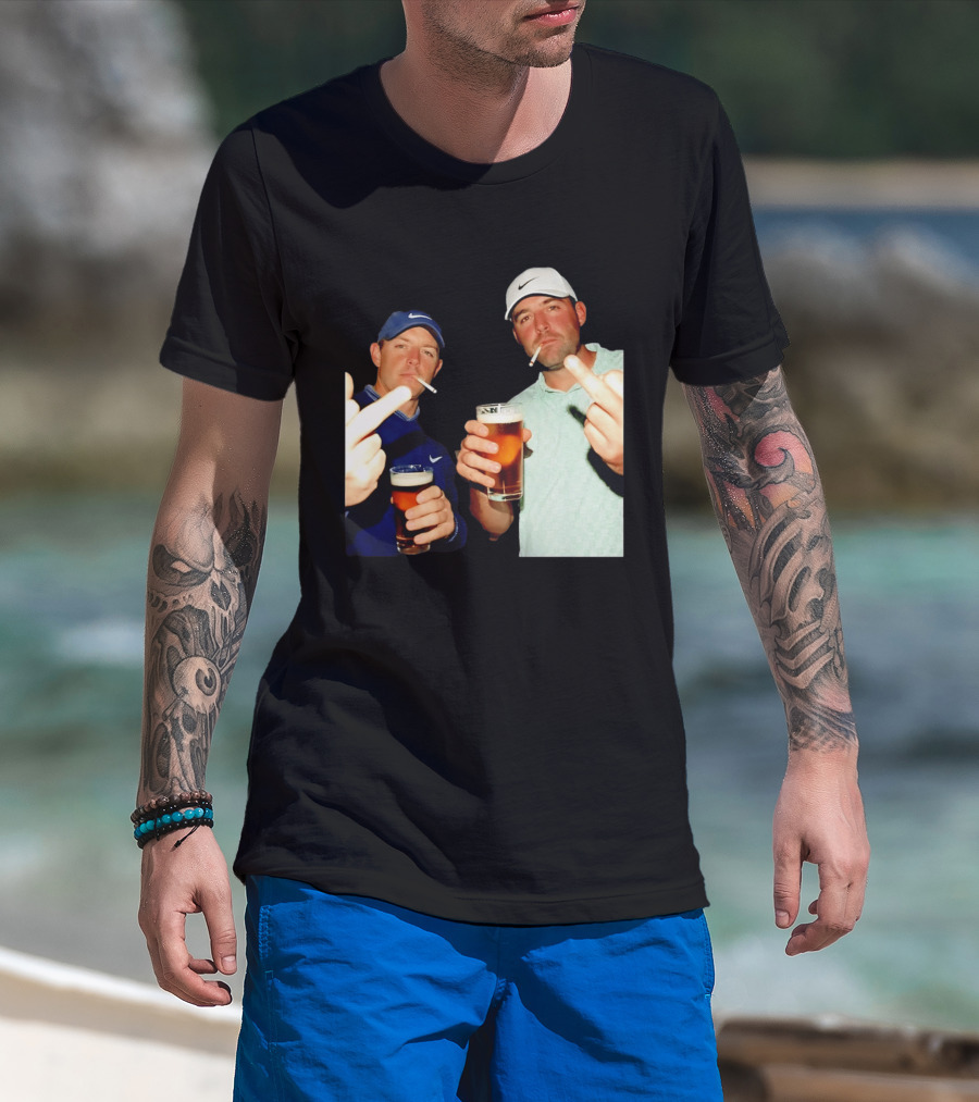 Rory McIlroy Scottie Scheffler Golf Middle Finger Beer Cigarettes T-Shirt