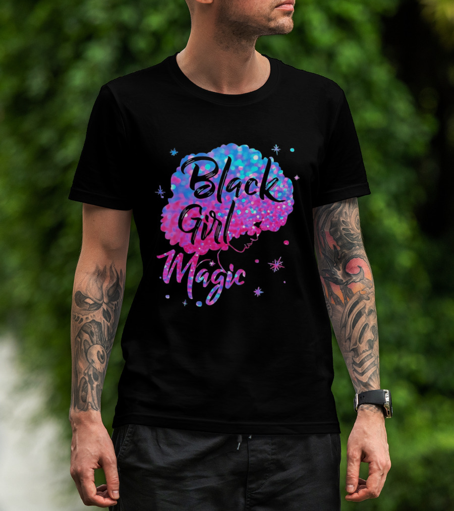 Black Girl Magic Vibrant Neon Glitter Afro T-Shirt