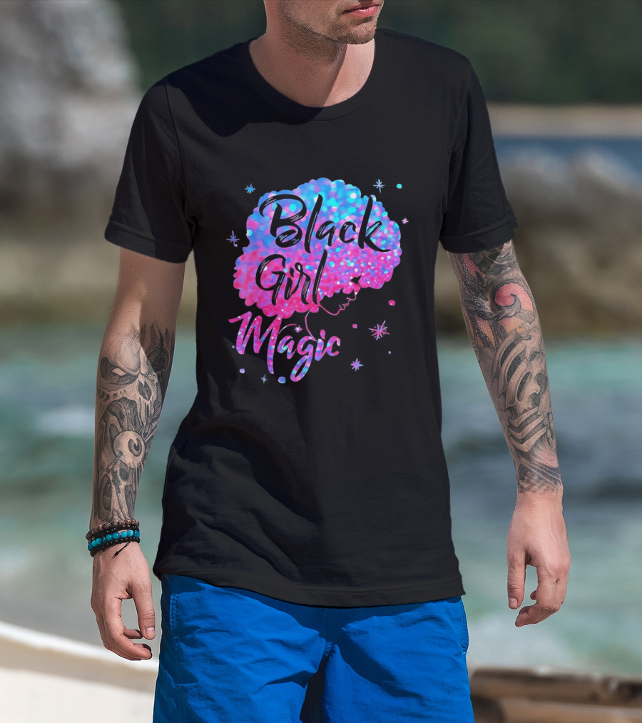 Black Girl Magic Vibrant Neon Glitter Afro T-Shirt