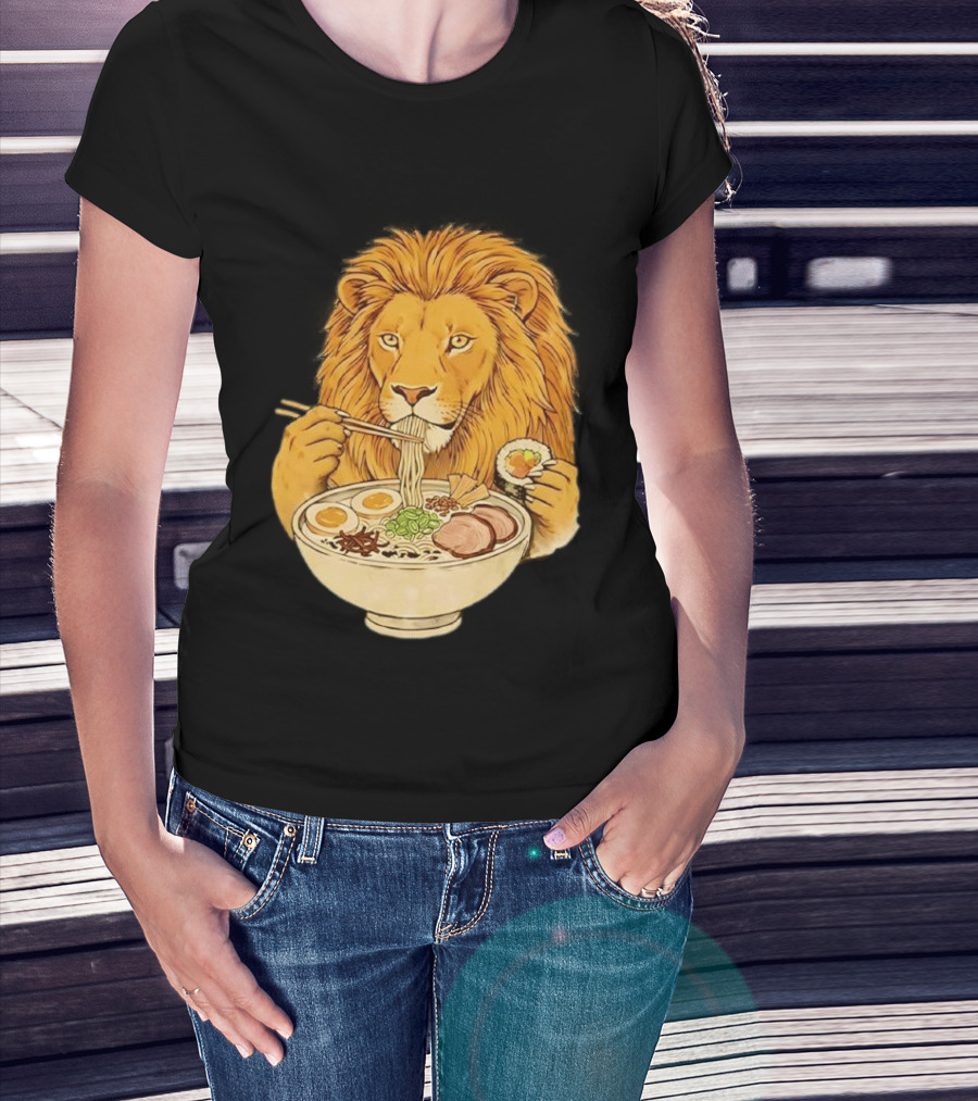 King Lion Eating Ramen Noodles With Sushi Meme T-Shirt