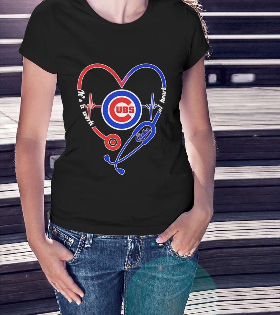 Chicago Cubs Heartbeat Stethoscope Work Of Heart T-Shirt
