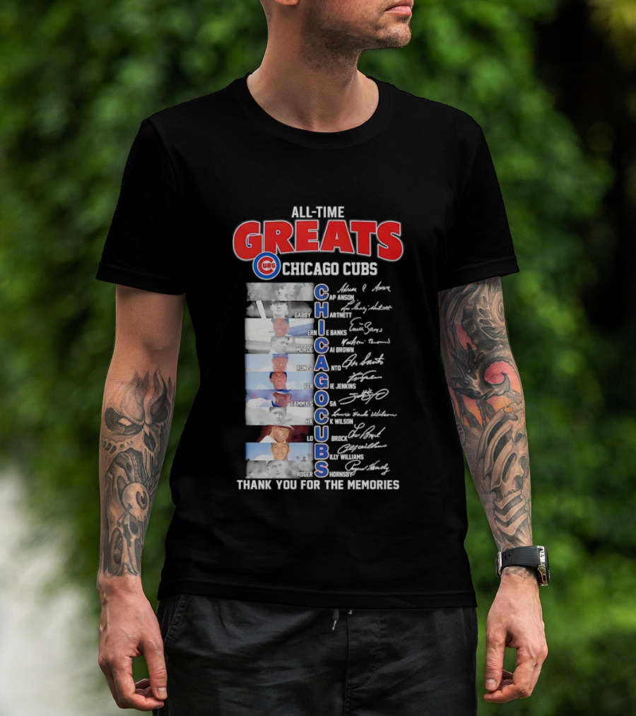 Chicago Cubs All Time Greats Legends And Signatures Thank You For The Memories T-Shirt