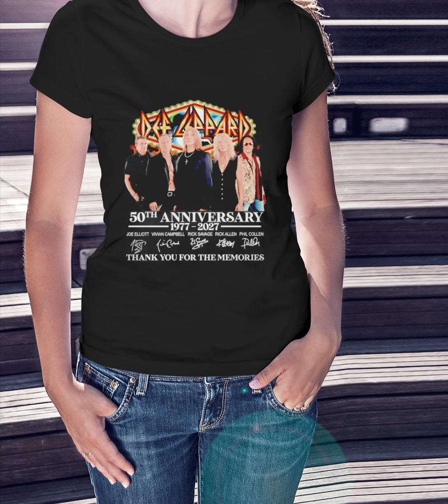 Def Leppard 50th Anniversary 1977 2027 Thank You For The Memories Signatures T-Shirt