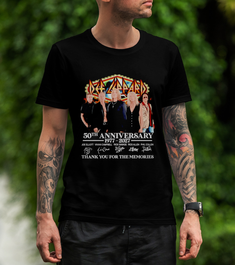 Def Leppard 50th Anniversary 1977 2027 Thank You For The Memories Signatures T-Shirt
