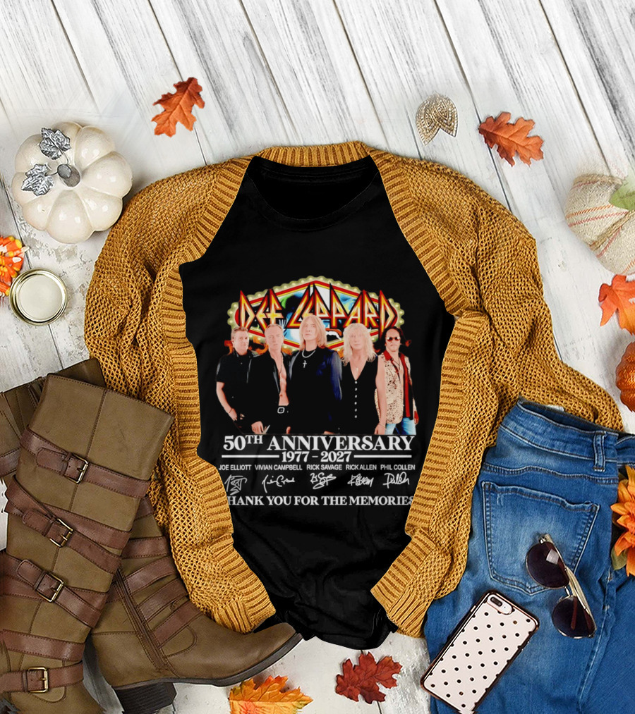 Def Leppard 50th Anniversary 1977 2027 Thank You for the Memories Signatures T-Shirt