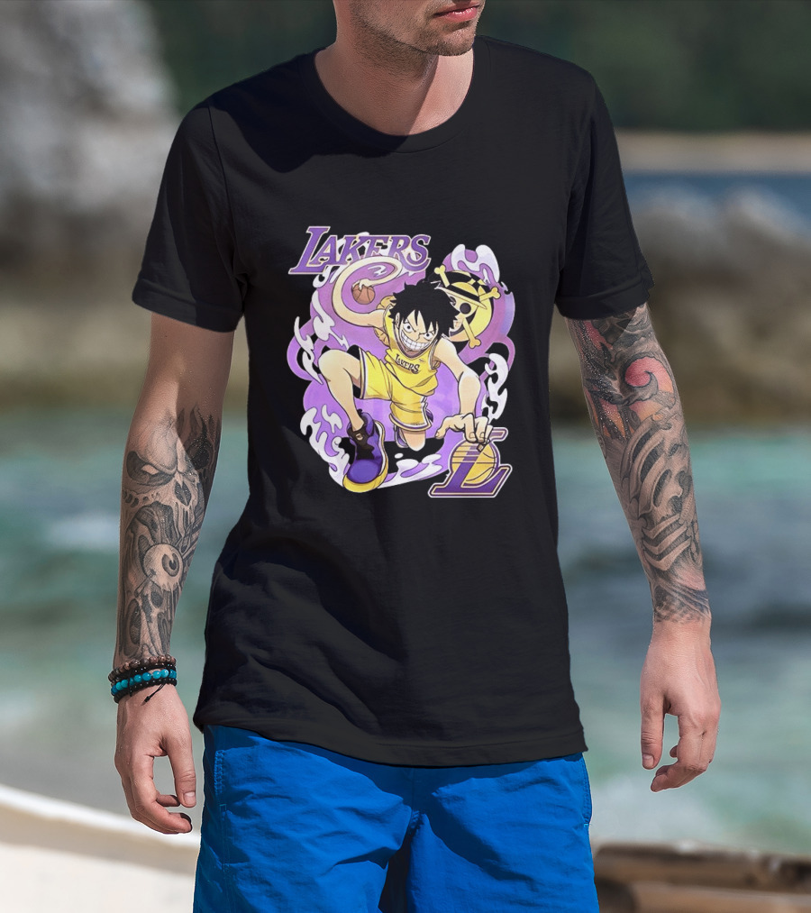 Luffy Lakers One Piece Basketball Anime T-Shirt