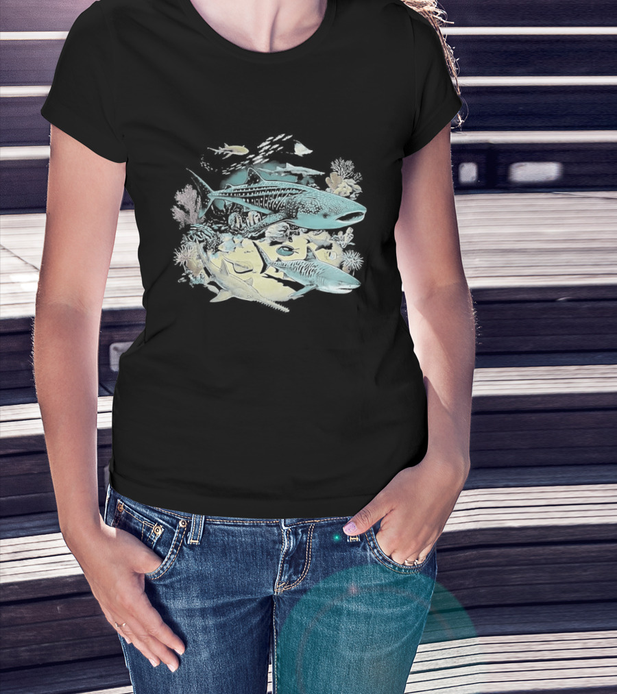 90s Sea Creatures Whale Shark Dolphin Vintage Style Aquatic Life T-Shirt