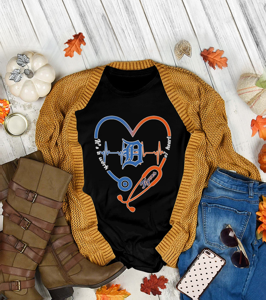 Detroit Tigers Heartbeat Stethoscope Work of Heart T-Shirt