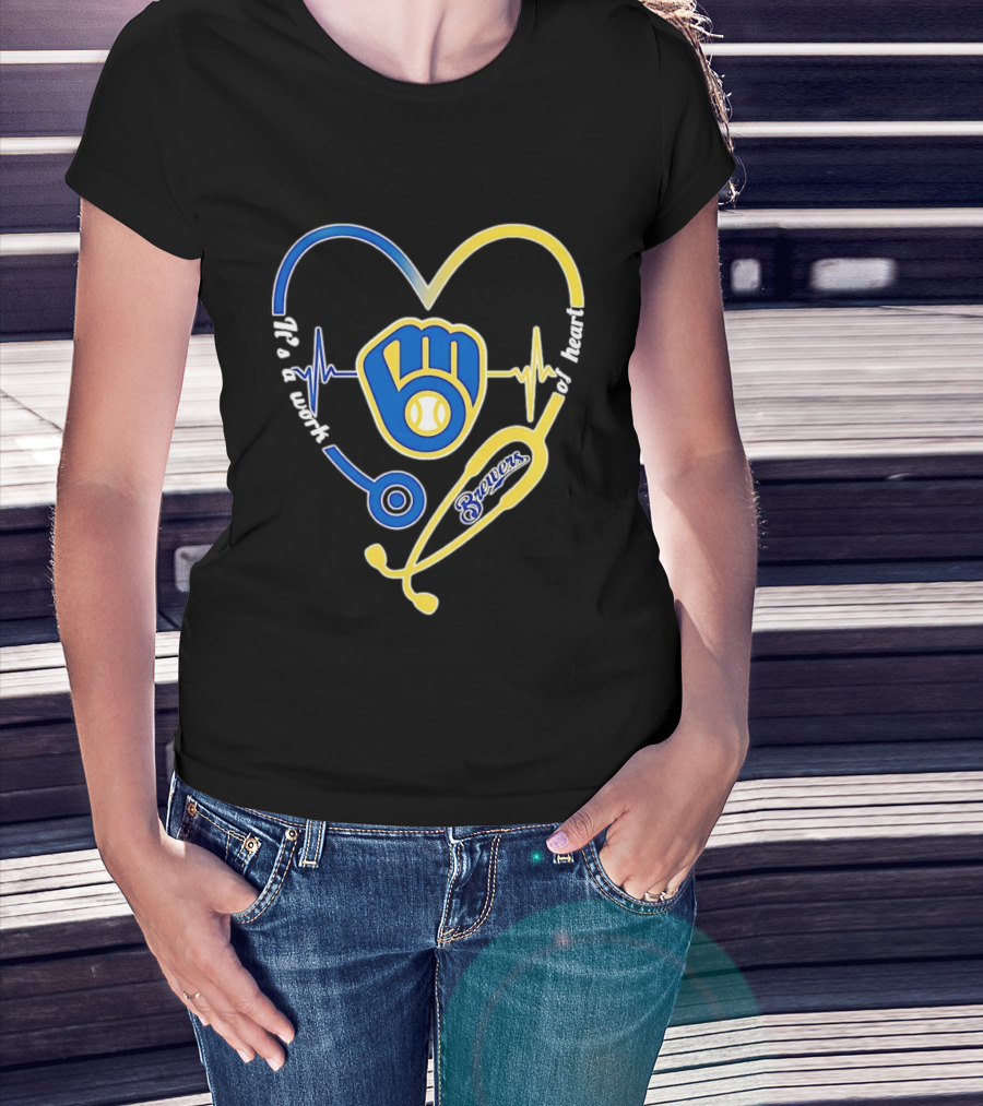 Milwaukee Brewers Baseball Heartbeat Stethoscope It's A Work Of Heart T-Shirt