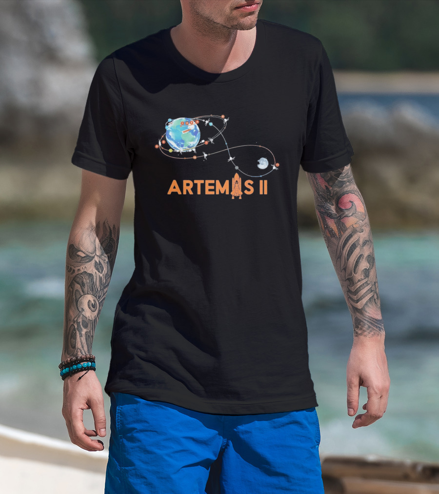 Artemis II Mission Schedule Earth To Moon Trajectory T-Shirt