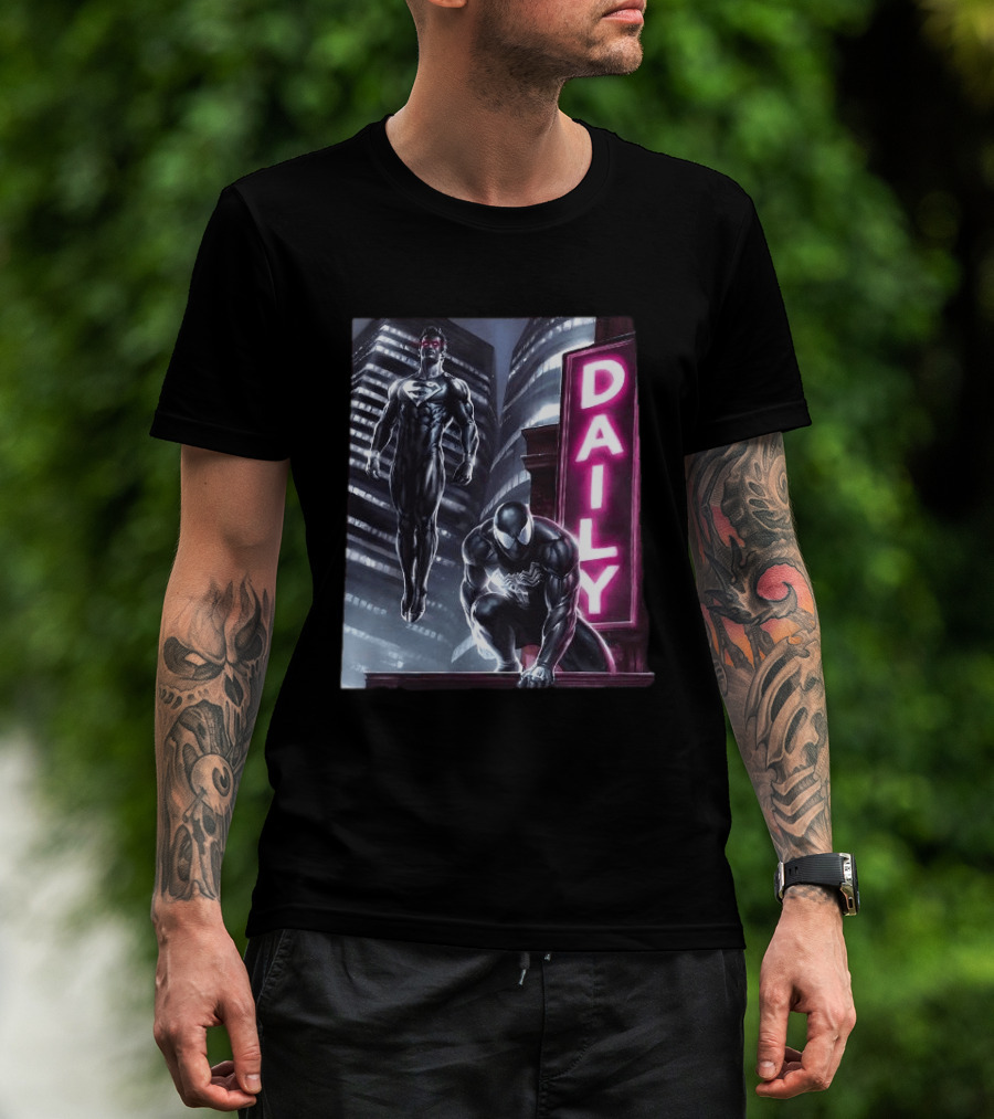Superman Spider Man Back In Black Daily Planet Superhero T-Shirt