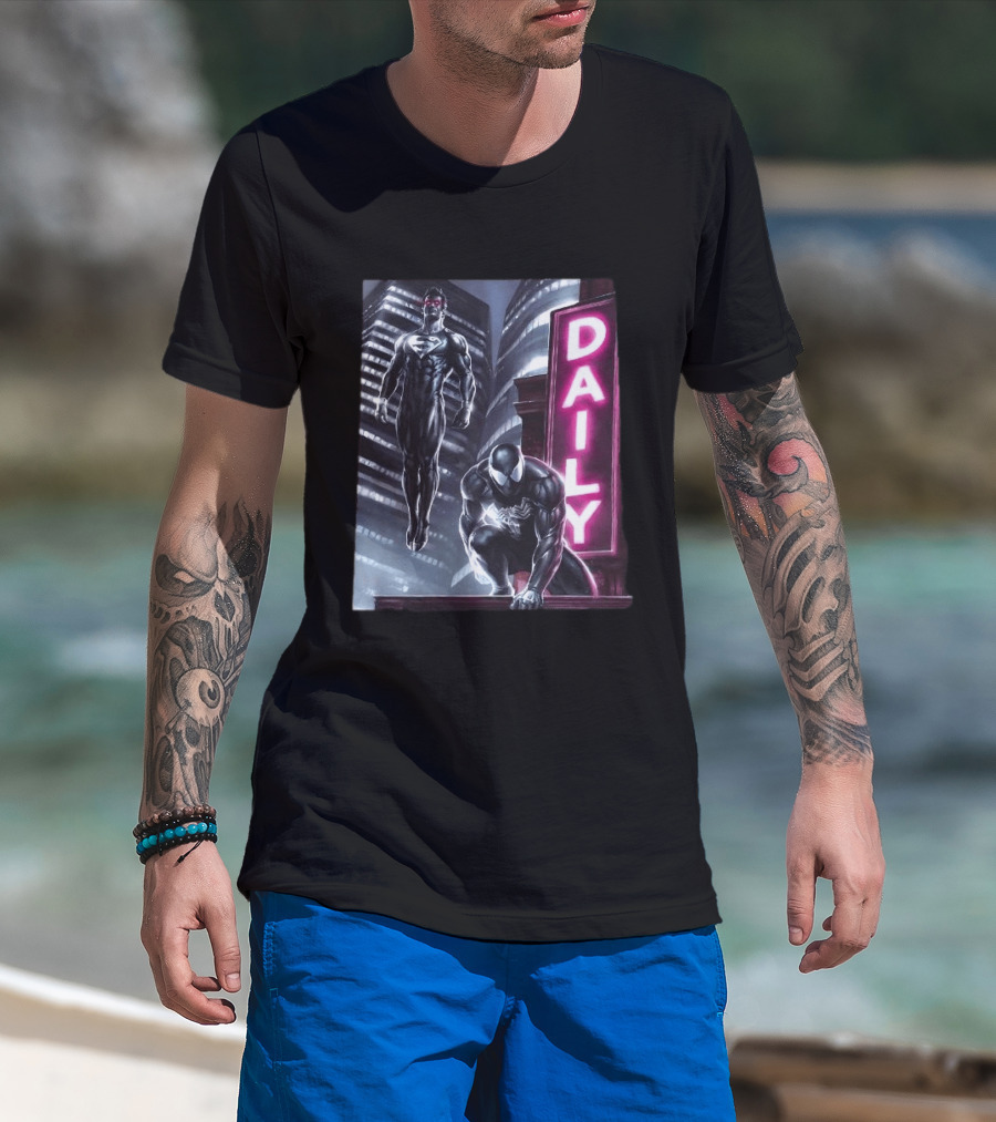 Superman Spider Man Back In Black Daily Planet Superhero T-Shirt