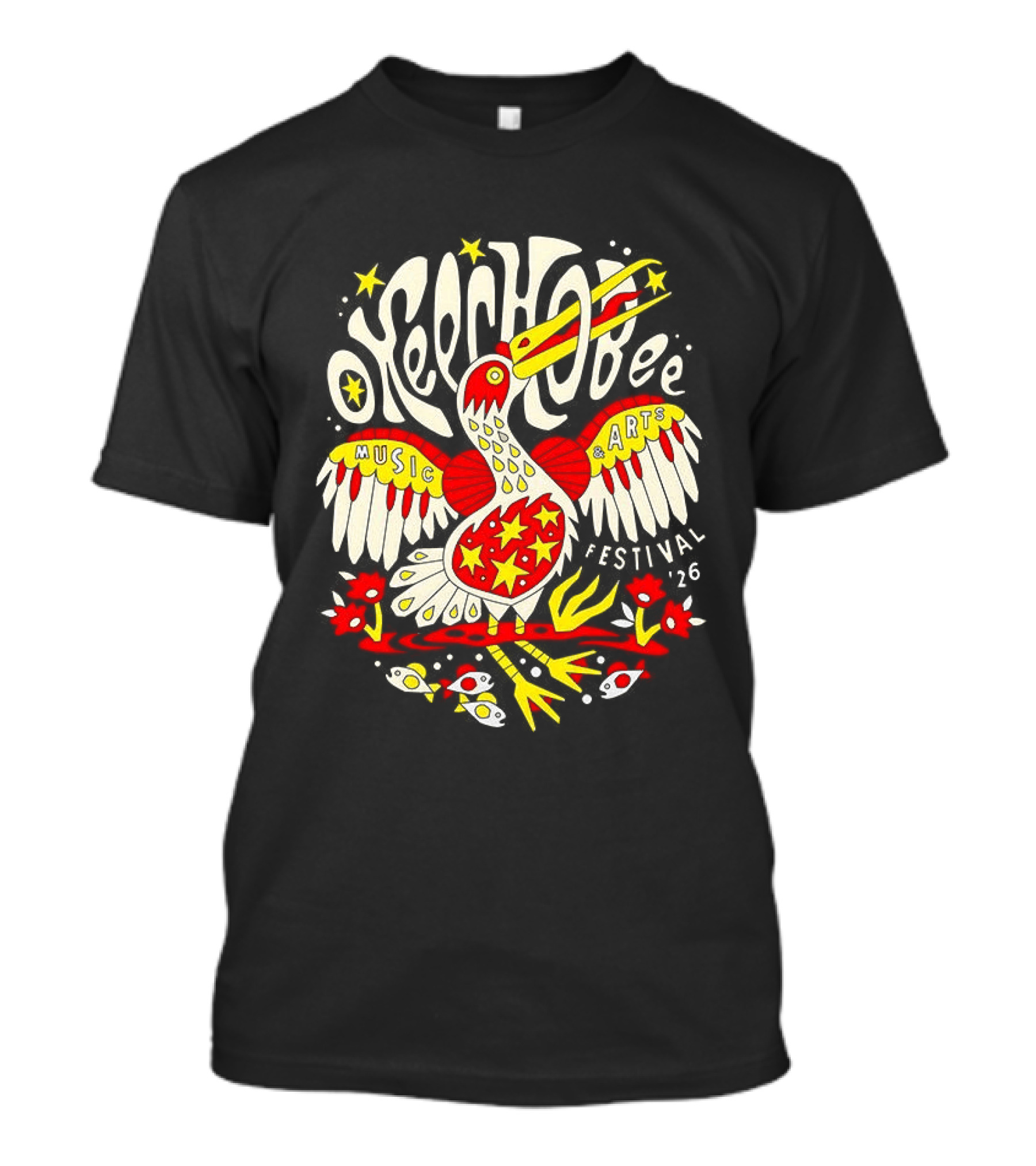 Okeechobee Music Arts Festival 2026 Psychedelic Pelican Stars Feathers Florals T-Shirt