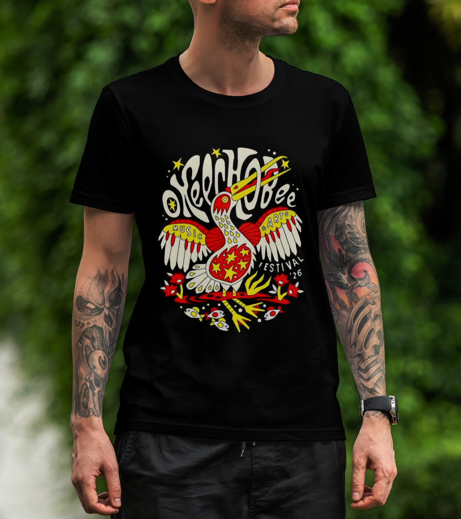 Okeechobee Music Arts Festival 2026 Psychedelic Pelican Stars Feathers Florals T-Shirt