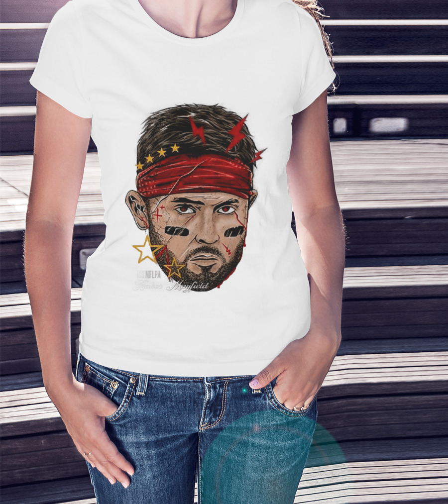Baker Mayfield Red Bandana Star Lightning Face Paint T-Shirt