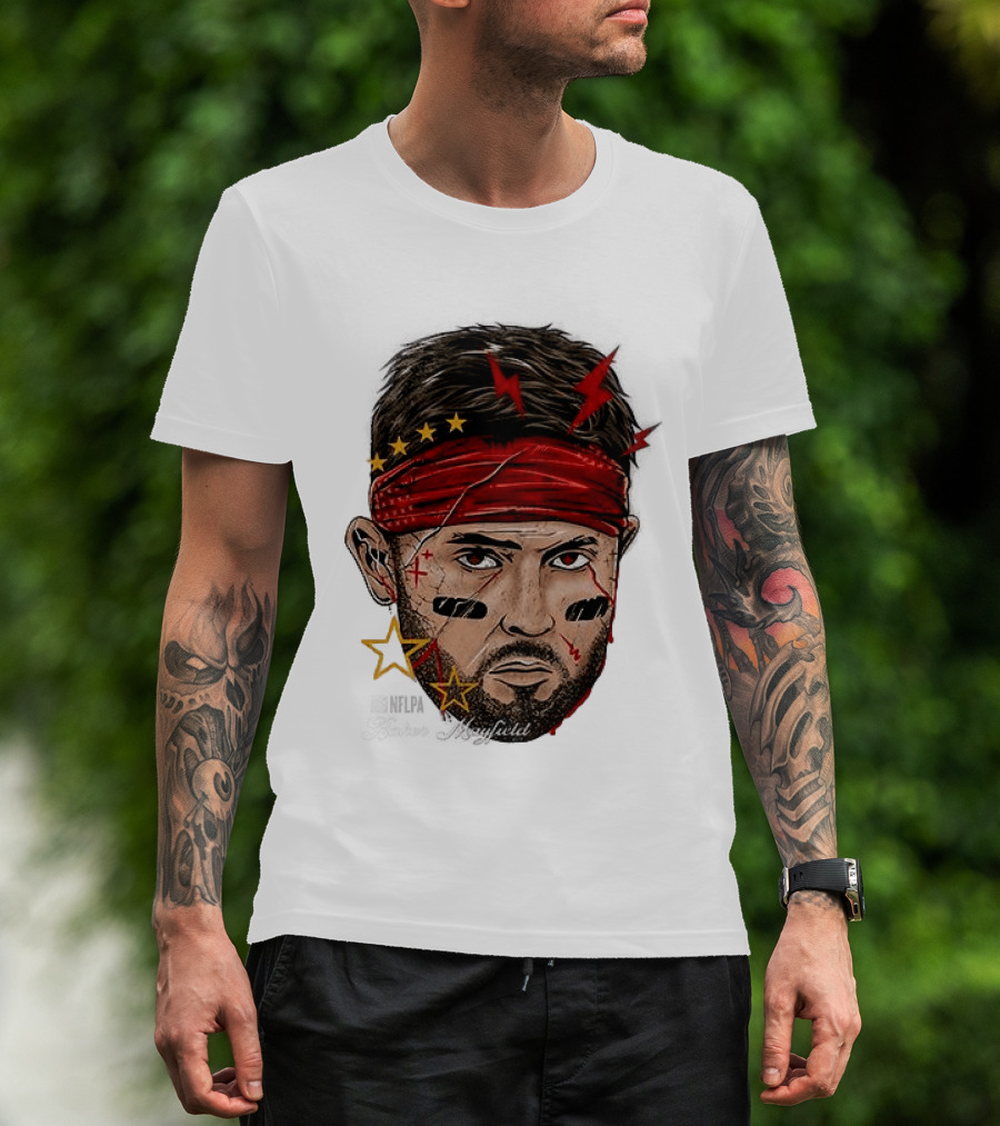 Baker Mayfield Red Bandana Star Lightning Face Paint T-Shirt