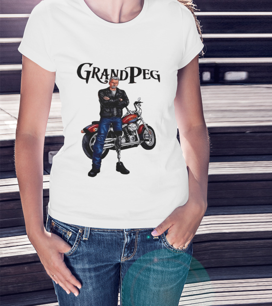 Grand Peg Biker With Motorcycle And Leather Jacket T-Shirt
