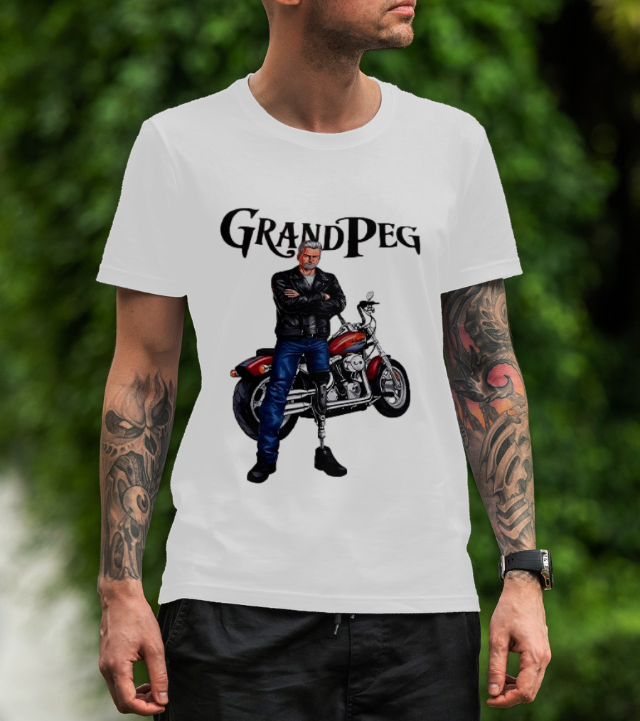 Grand Peg Biker With Motorcycle And Leather Jacket T-Shirt