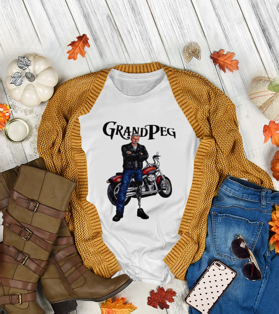 Grand Peg Biker with Motorcycle and Leather Jacket T-Shirt