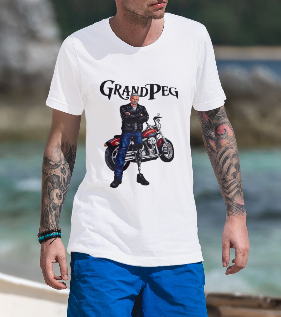 Grand Peg Biker With Motorcycle And Leather Jacket T-Shirt