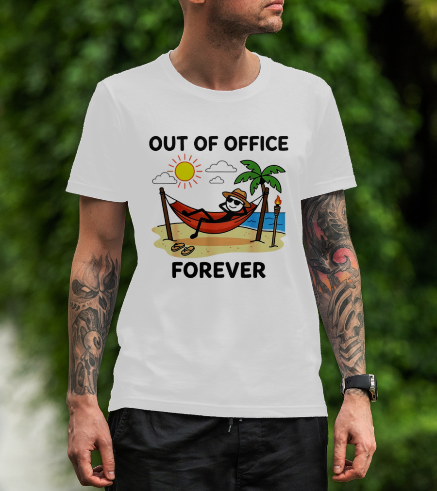 Out Of Office Forever Stick Figure In Hammock On Beach Vacation T-Shirt