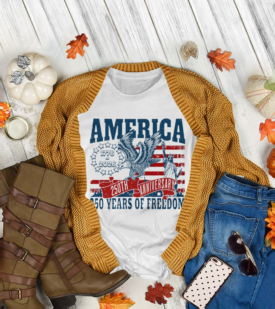America 1776 2026 250th Anniversary 250 Years of Freedom Eagle and Statue of Liberty T-Shirt