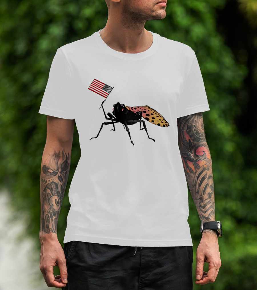 Spotted Lanternfly Holding USA Flag T-Shirt
