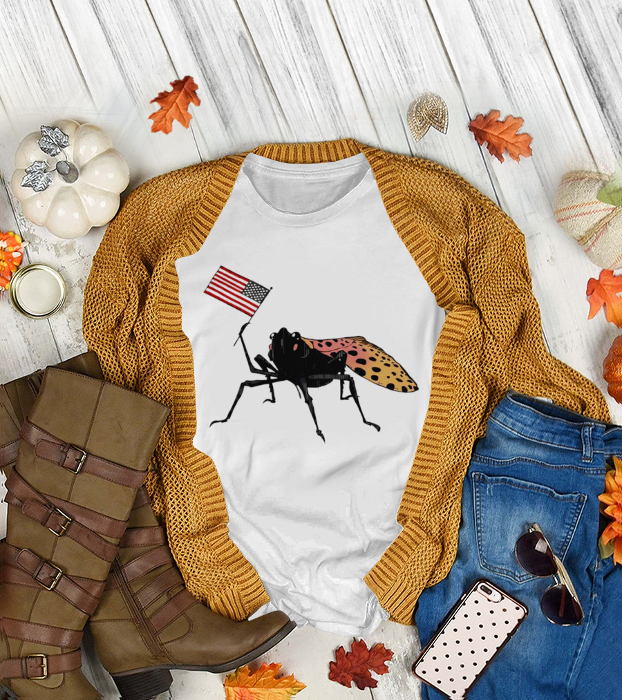 Spotted Lanternfly Holding USA Flag T-Shirt