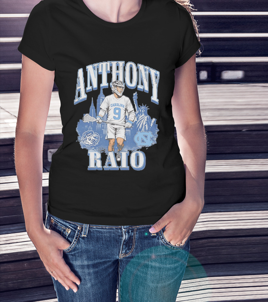 Anthony Raio Carolina 9 Lacrosse UNC Skyline Statue NYC T-Shirt