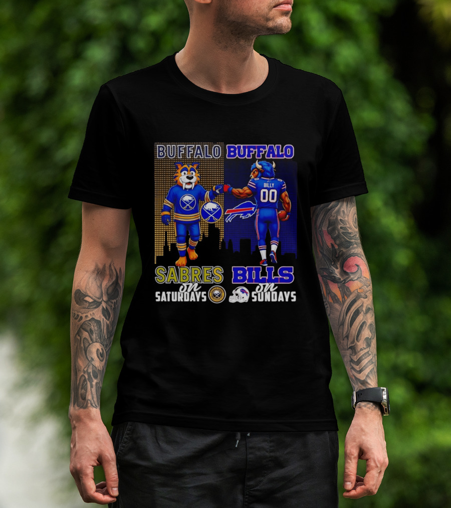 Buffalo Sabres Saturdays And Buffalo Bills Sundays City Skyline T-Shirt