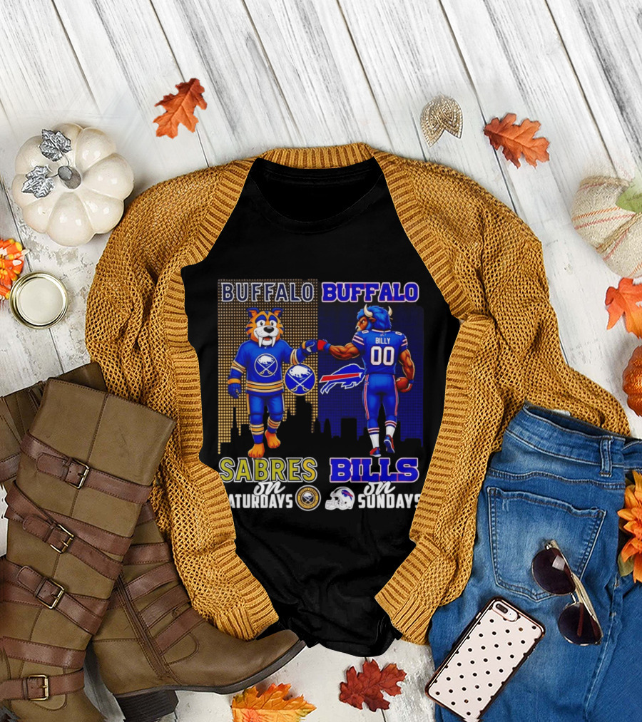 Buffalo Sabres Saturdays and Buffalo Bills Sundays City Skyline T-Shirt