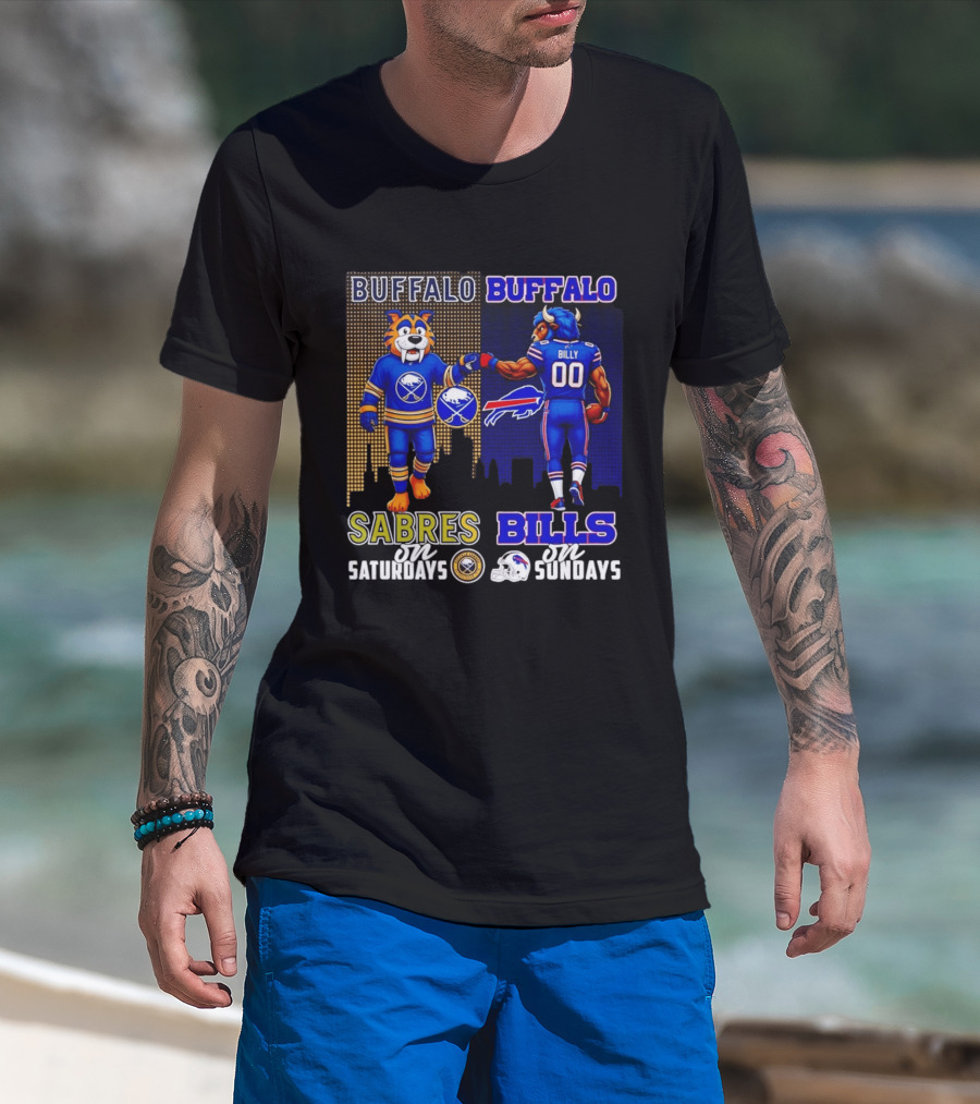 Buffalo Sabres Saturdays And Buffalo Bills Sundays City Skyline T-Shirt