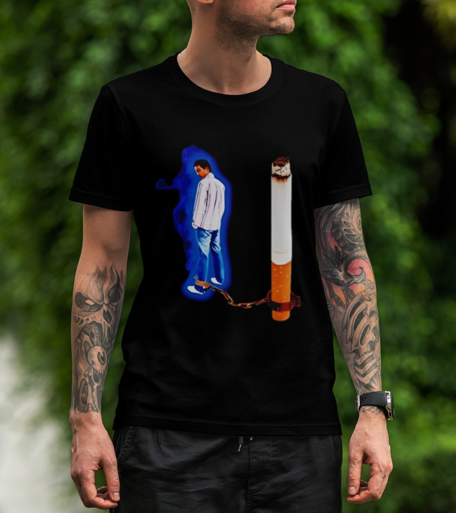 Man In Blue Jeans With Chains Connected To Burning Cigarette T-Shirt
