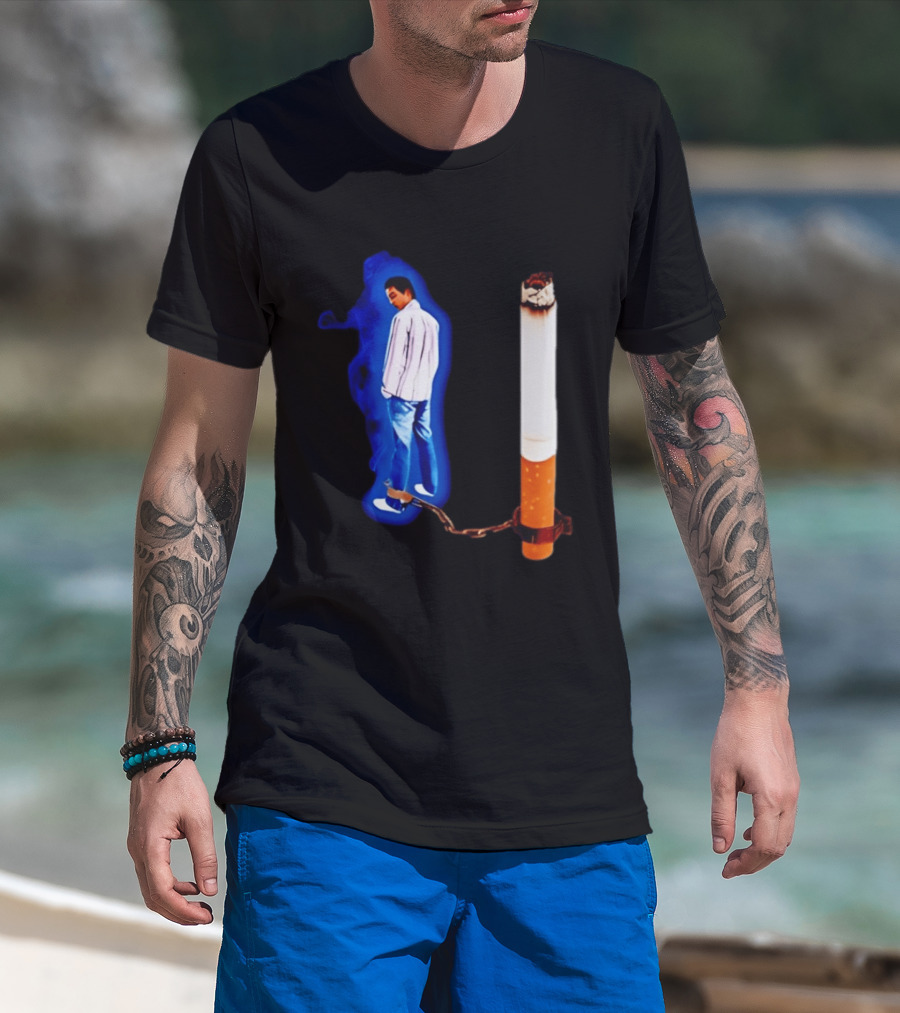 Man In Blue Jeans With Chains Connected To Burning Cigarette T-Shirt
