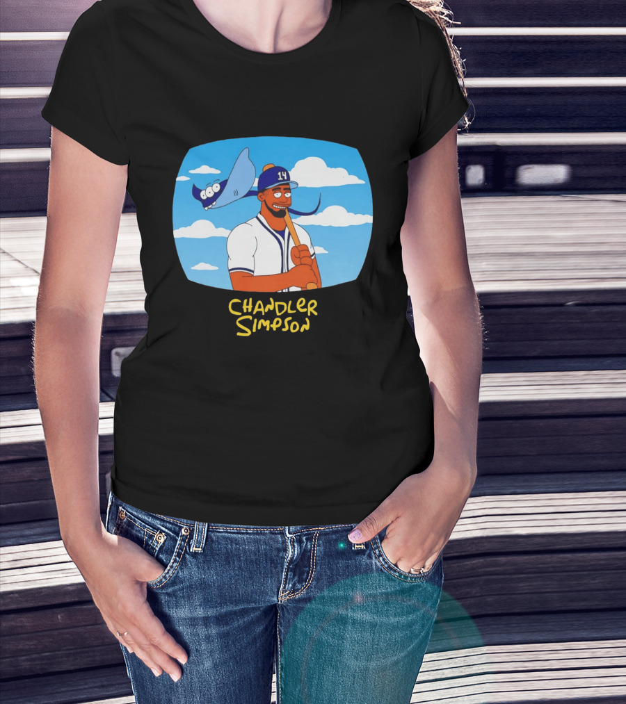 Chandler Simpson Tampa Bay Cartoon Baseball Player With Ray And Clouds T-Shirt
