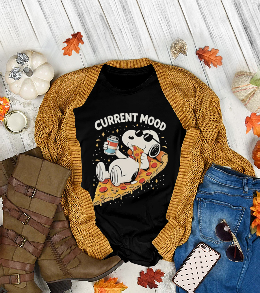 Current Mood Snoopy Relaxing Eating Pizza on a Slice T-Shirt