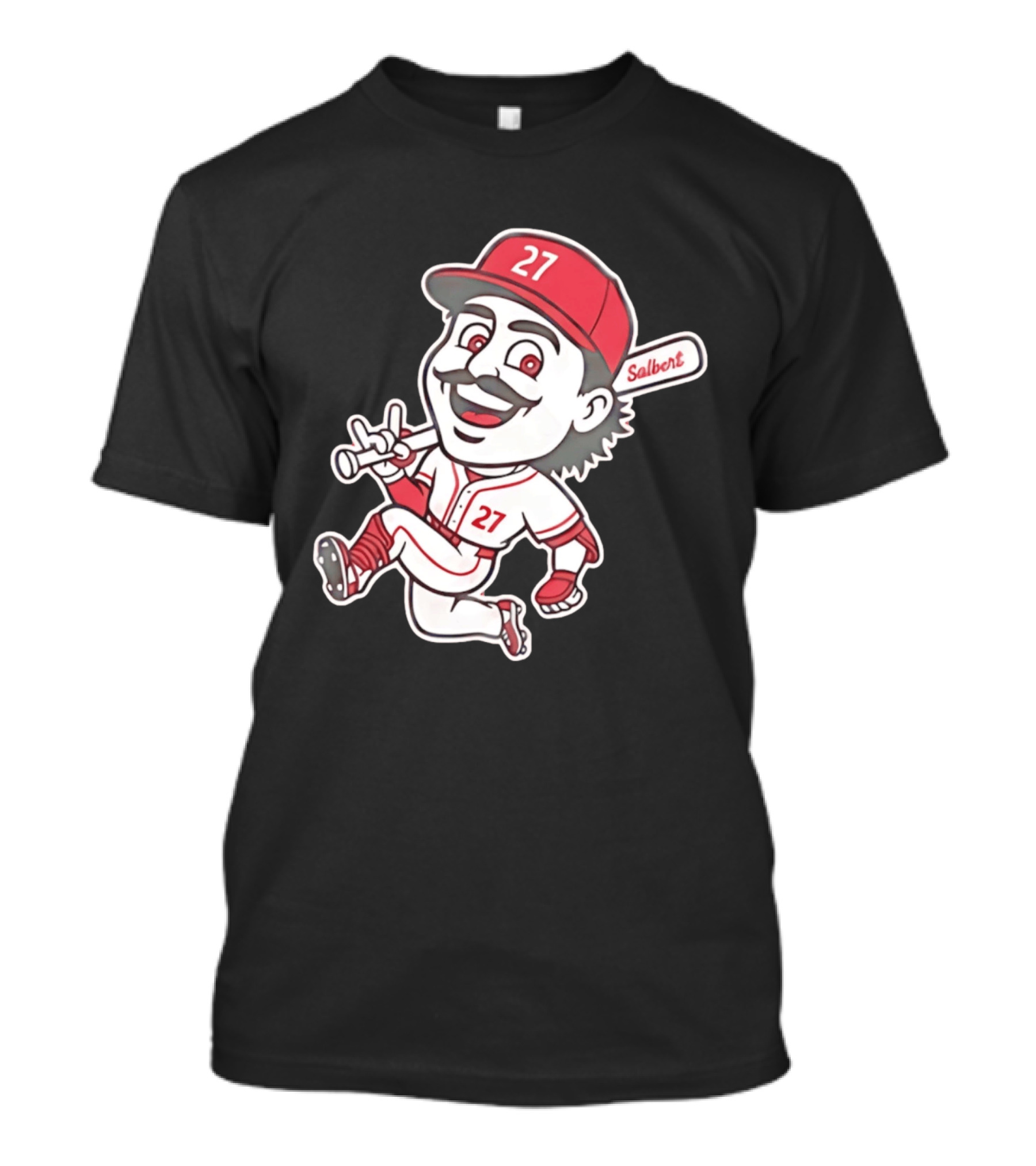 Cincinnati Reds Sal Stewart Number 27 Cartoon Player With Salbert Bat T-Shirt