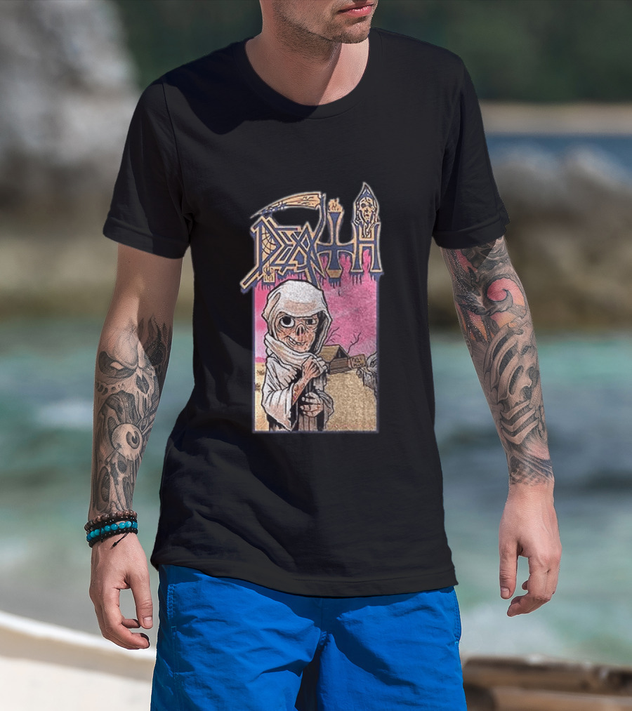 Death Leprosy Album Cover Art Skeleton Monk Desert Scene T-Shirt