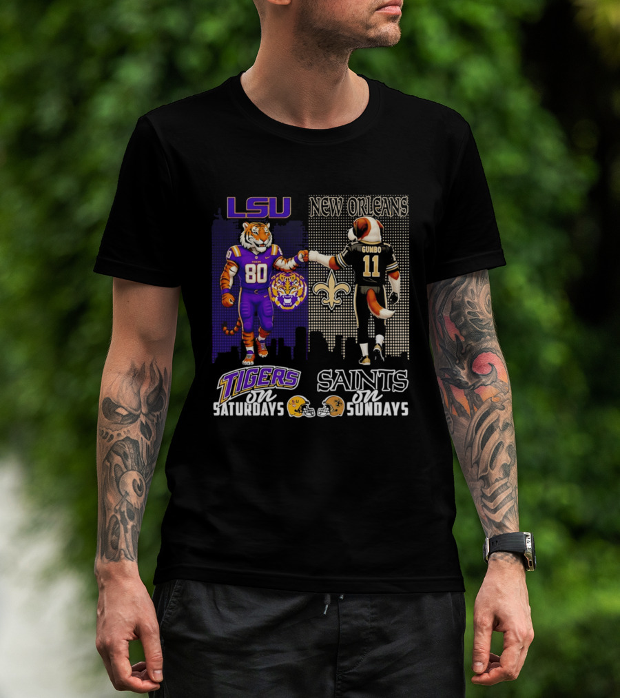 LSU Tigers And New Orleans Saints Football Saturdays And Sundays With City Skyline T-Shirt