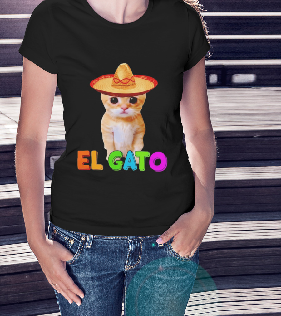 El Gato Cat Sombrero Hat Mexican Fiesta Fun Pet T-Shirt