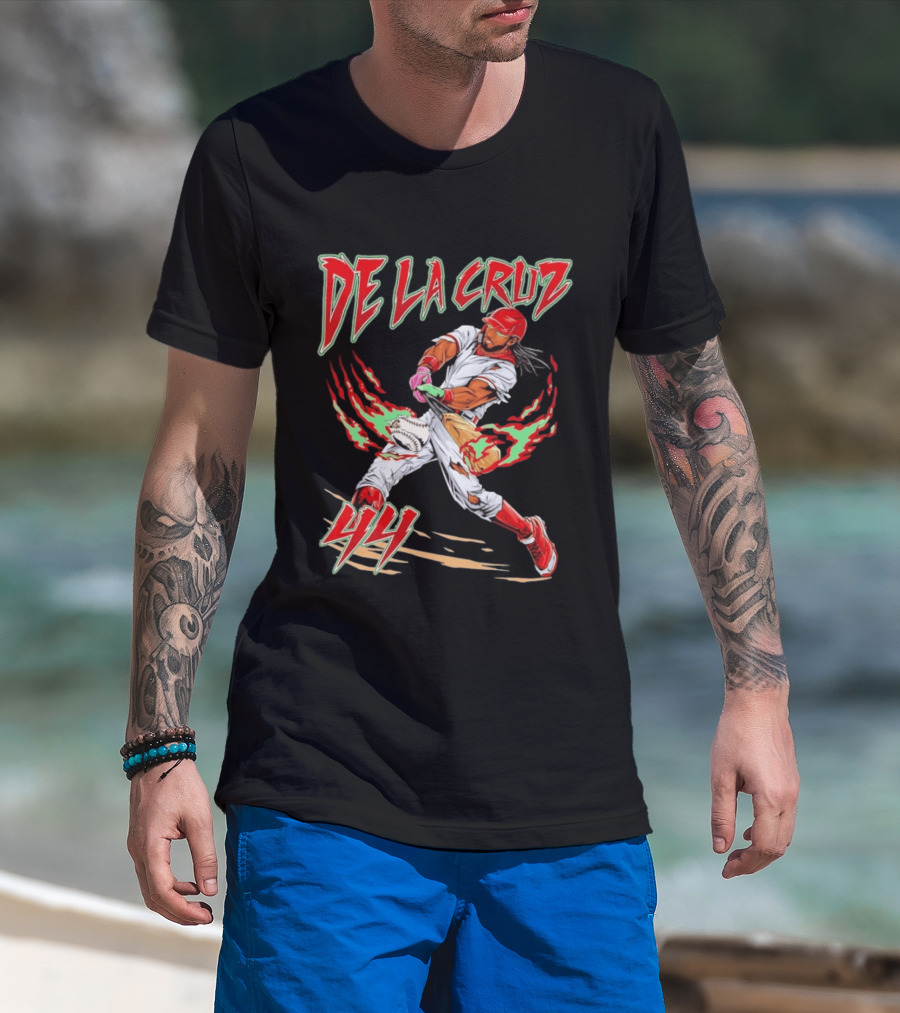 Elly De La Cruz 44 Cincinnati Reds Blazing Baseball Player Action T-Shirt