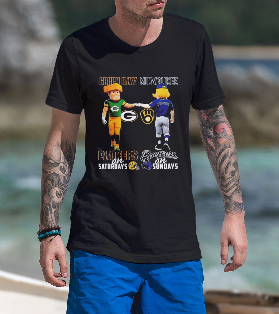 Green Bay Packers Saturdays Milwaukee Brewers Sundays City Skyline T-Shirt