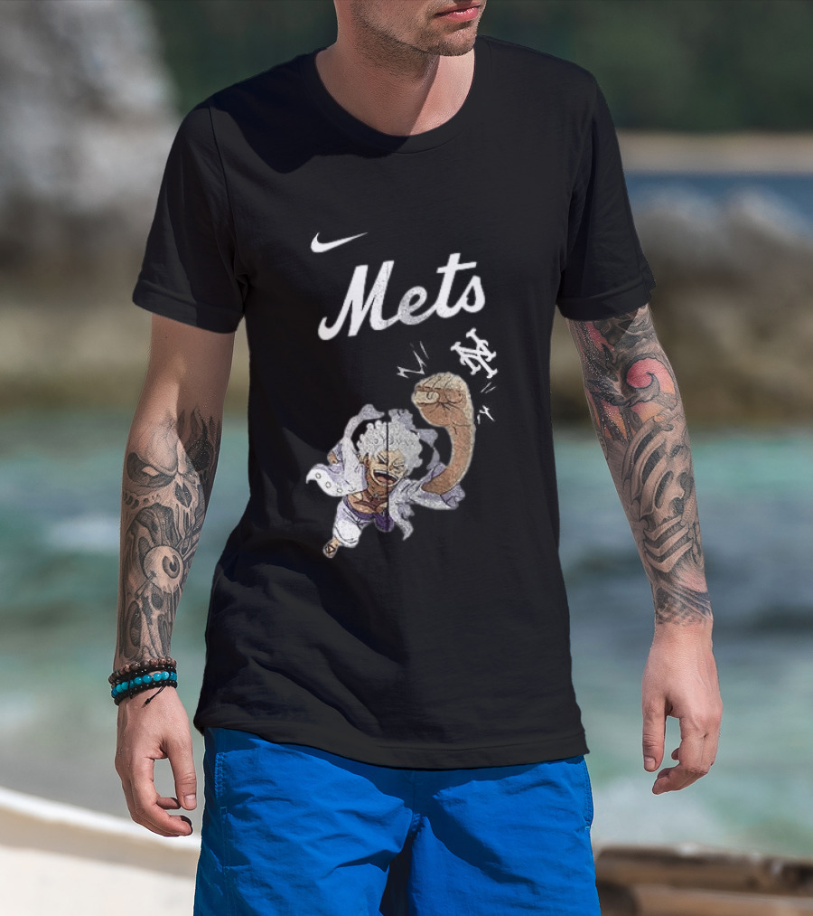 New York Mets X One Piece Luffy Nike Collaboration T-Shirt