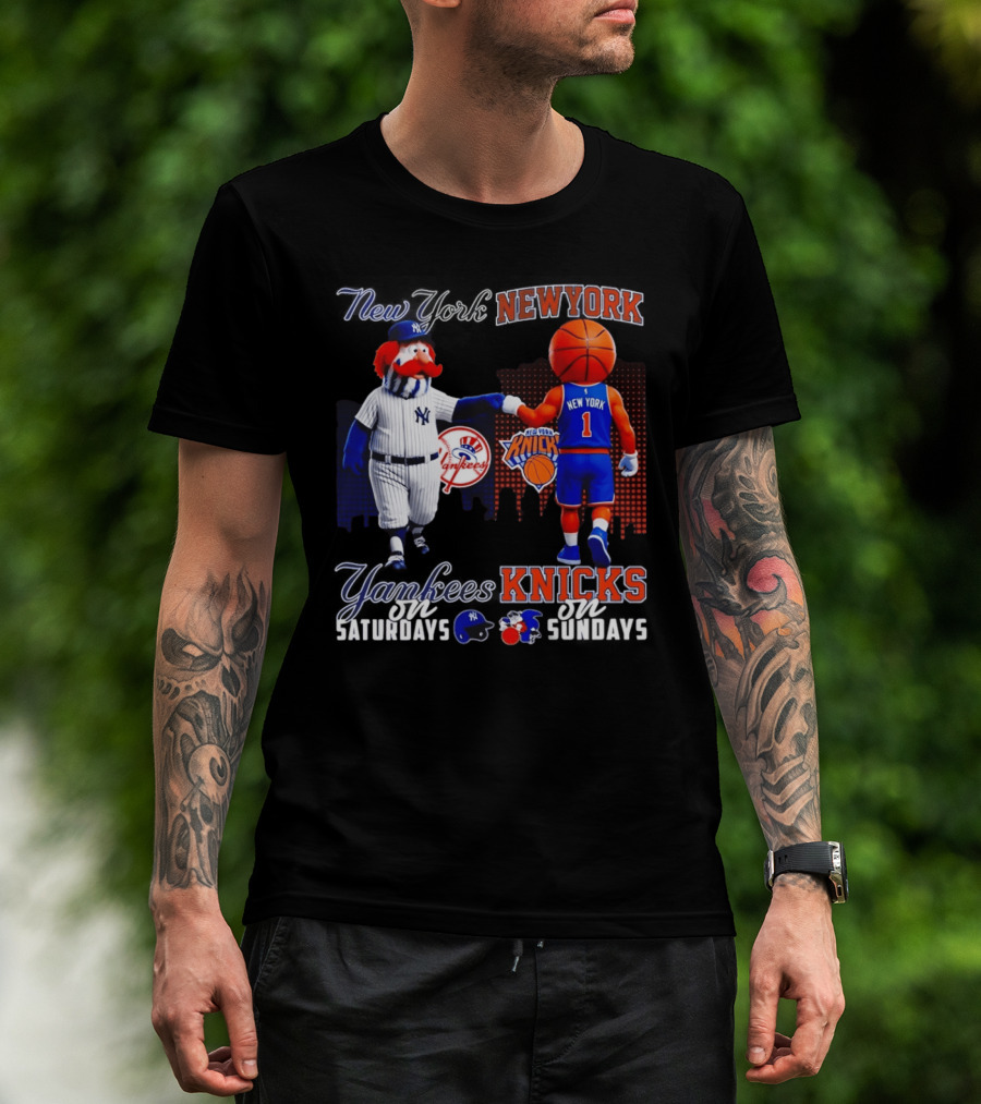 New York Yankees Saturdays Vs Knicks Sundays Yankees Knicks Mascots Baseball Basketball T-Shirt