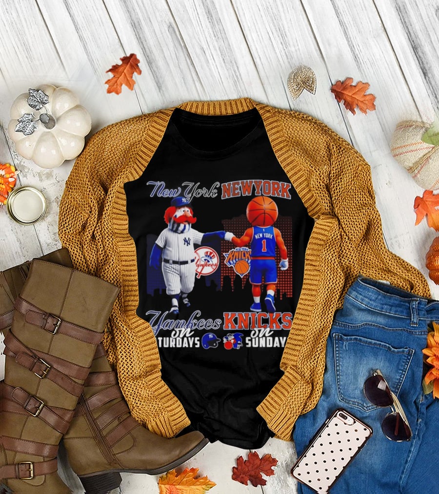 New York Yankees Saturdays vs Knicks Sundays Yankees Knicks Mascots Baseball Basketball T-Shirt