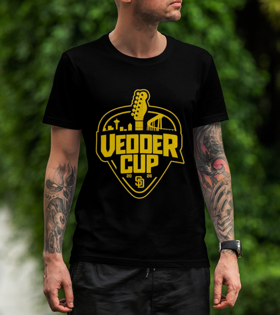 San Diego Padres 2026 Vedder Cup SD Baseball Event City Skyline Guitar T-Shirt