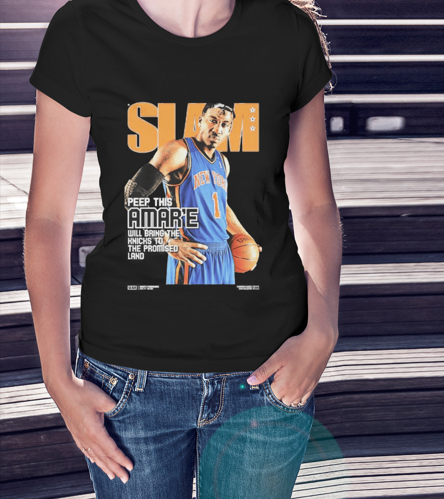 Slam Hardwood Classics Amare Stoudemire Peep This Amare Will Bring The Knicks To The Promised Land New York Knicks T-Shirt